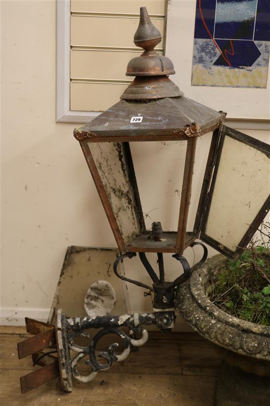 A copper lantern with bracket W.36cm
